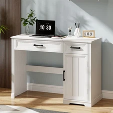 Farmhouse Vanity Desk with Flip Top Mirror, 43.3" W Makeup Vanity with Drawers