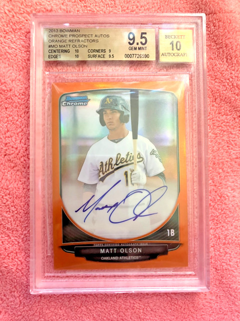 BGS 9,5/10 Matt Olson 2013 Bowman Chrome Rookie Auto ORANGE Refractor #12/25