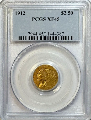 1912 $2.5 Gold Indian – PCGS XF45 – Pre-33 U.S. Gold Type Heater!
