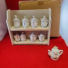 Precious Moments Complete 8 Jar Spice Set  with Shelf And December Pot