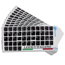 Set of 10x Keyboard Stickers 13x11mm Layout Qwerty Italian Ita Black Text White