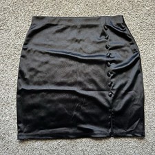 Chocolat  Black Satin Mini Skirt Women  s Button Detail Y2K