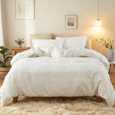 Off White French Linen Duvet Cover Set - King, 3 Pieces, Breathable Blend