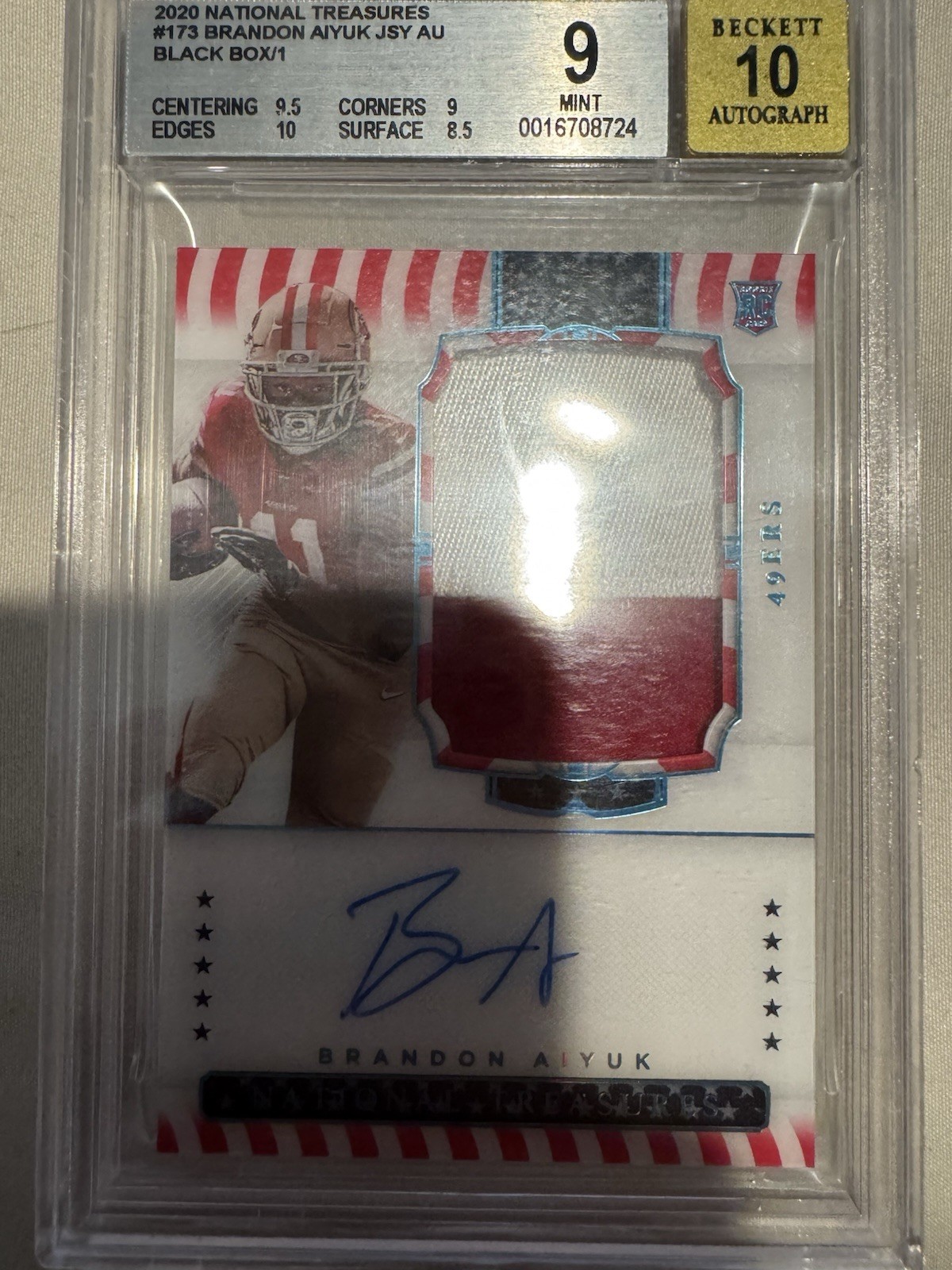 Panini 2020 National Treasures Brandon Aiyuk RPA Black Box 1/1 BGS 9 AUTO 10 view 4