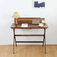 Folding Desk No Assembly Required Small Size, Foldable Computer Desk with Shelf