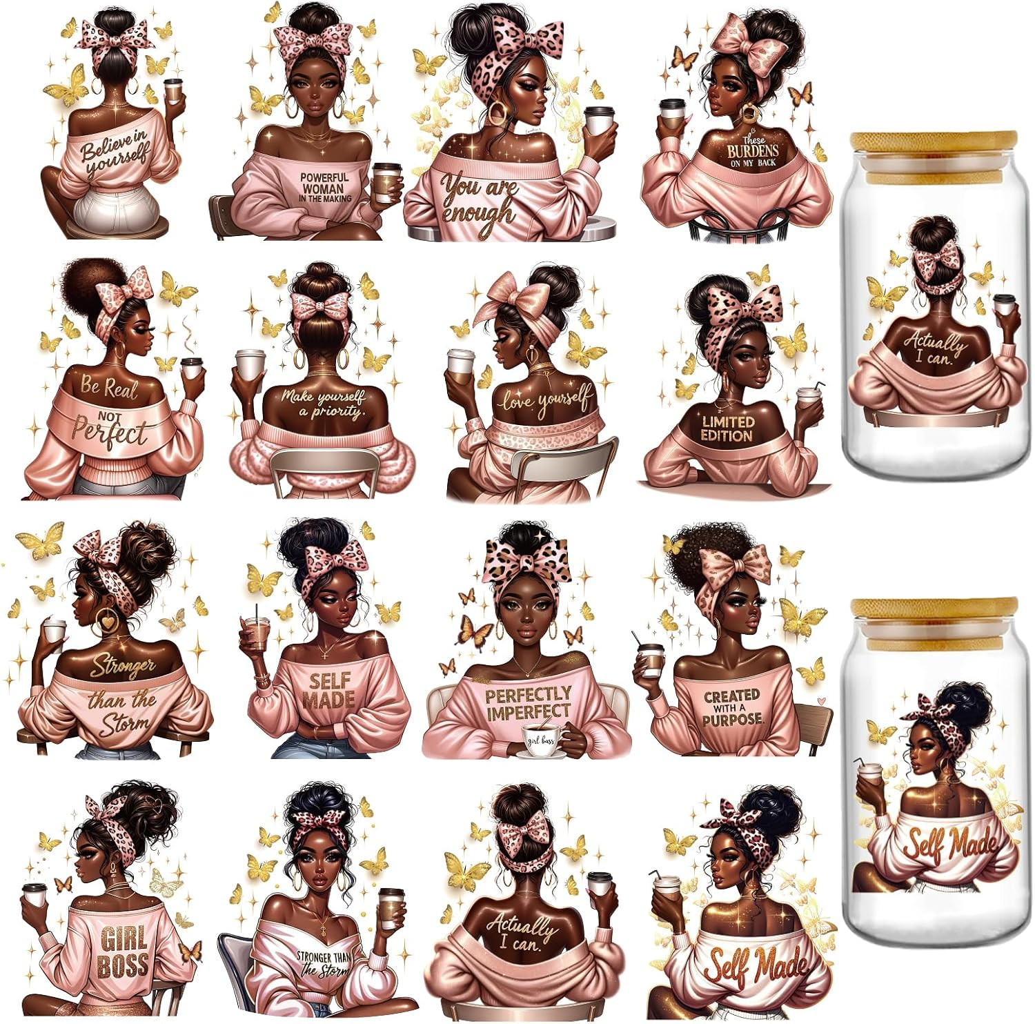 UV DTF Tumbler Wrap - 20 Sheets Black Girl UV DTF Cup Wraps 