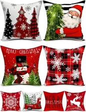 Double-Sided Print Christmas Pillow Covers 18''x18'', Set of 4, 8 Christmas Patt