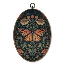 Vintage Butterfly Oval Wall Art Decor, William Morris Butterfly Floral Oval C...