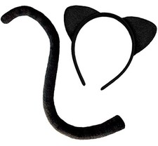 Black Cat Ears and Tail Adult, Cat Costume Accessories, Headband and Tail