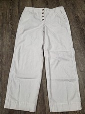 Talbots Button Beige Ivory Striped Cropped Ankle Pants Size 10