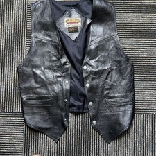 PARAGRAFF BRAND VINTAGE SNAP BUTTON LEATHER BIKER VEST W/ 2 POCKETS MEDIUM