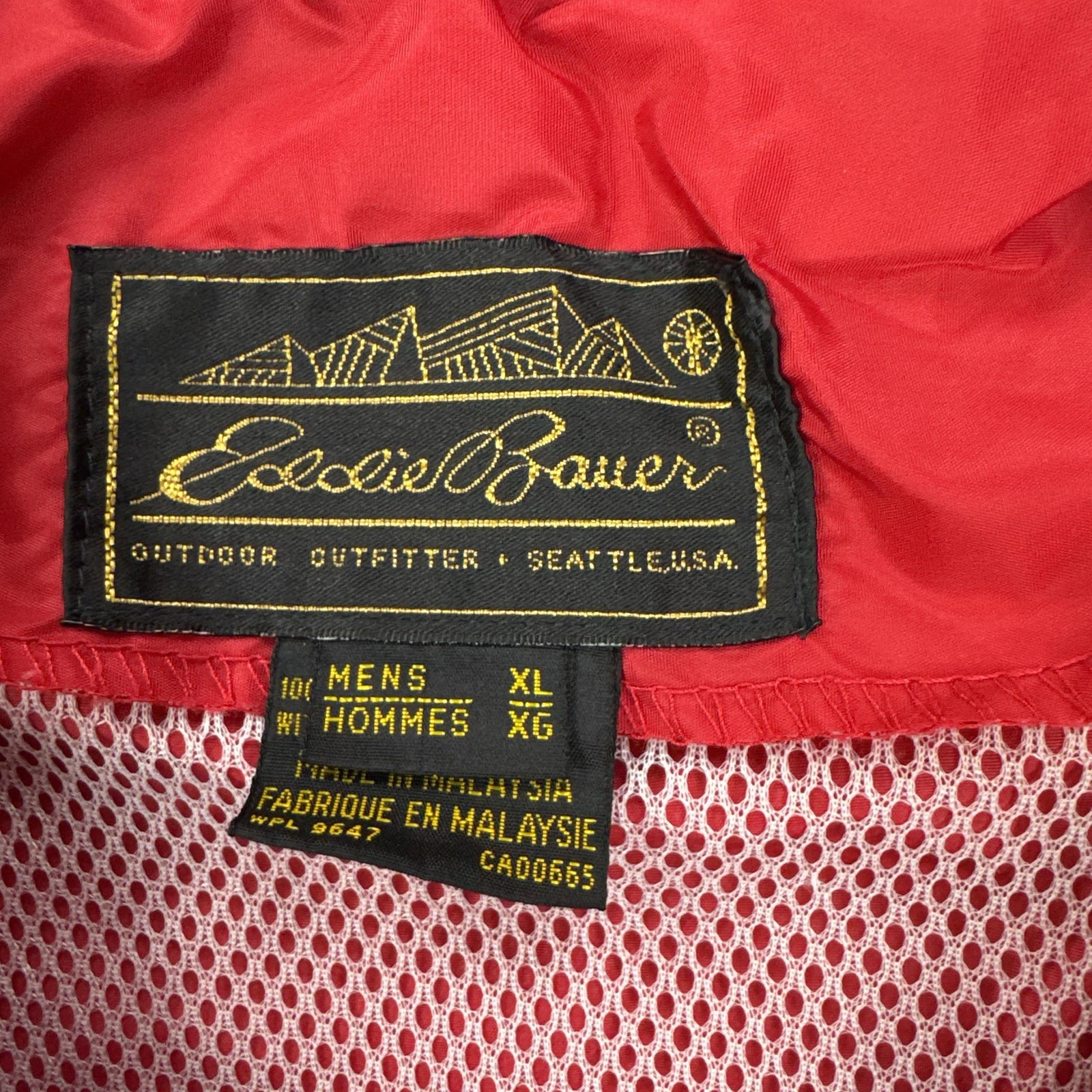 Vintage Eddie Bauer Jacket Mens XL Red Nylon Hooded Mesh Lined Windbreaker - product detail image 5