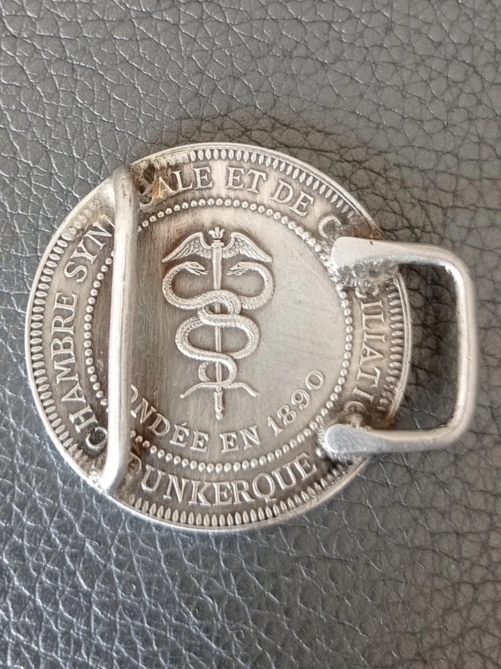 Ancienne Boucle de Ceinture Blason de Dunkerque Argent Massif Poinçons - Photo 2/3