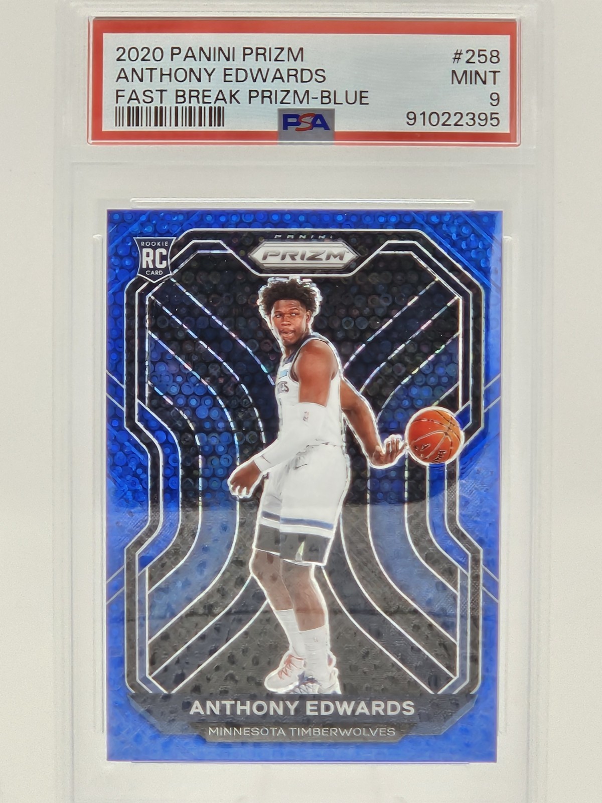 2020 Panini Prizm #258 Anthony Edwards Fast Break Prizm Blue /175 MINT PSA 9!