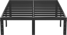 Queen Metal Bed Frame - 14 Inch Tall Heavy Duty Bedframe Black Basic Steel Slats