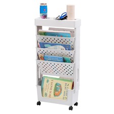 DOEWORKS Mobile Bookshelf with Wheels Book Trolley Craft 5-Tier, White 