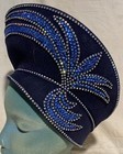 Fabulous Large Jack McConnell Red Feather Navy Hat Embellished W/Rhinestones — photo 2