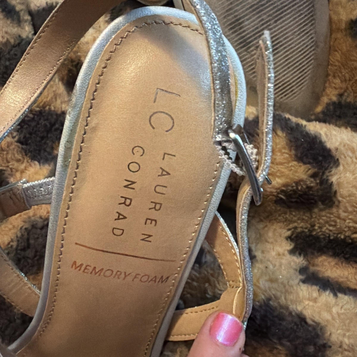 Size 10 Lauren Conrad Silver Hazelnuts Style Strappy Silver Heels Open Toe View 4