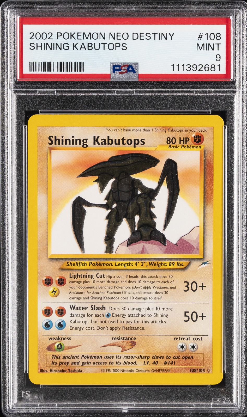 2002 POKEMON NEO DESTINY #108 SHINING KABUTOPS PSA 9
