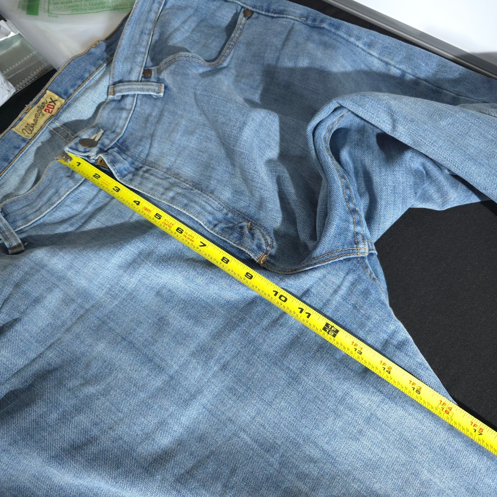 Wrangler Jeans Mens 38x32 Light Wash Distressed Denim 20X Bootcut Casual Cowboy