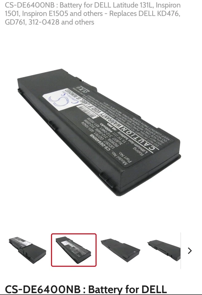 CS-DE6400NB: аккумулятор для DELL Latitude 131 л, Inspiron 1501, Inspiron #E0693 - Изображение 2 из 4
