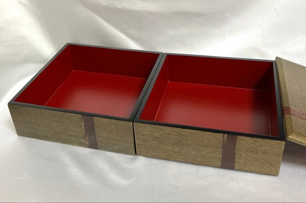 Jubako Bento Box Japanese Lacquered double box 16.5cm twotiered wood grain cherr Jubako Bento Box Japanese Lacquered double box 16.5cm twotiered wood grain cherr