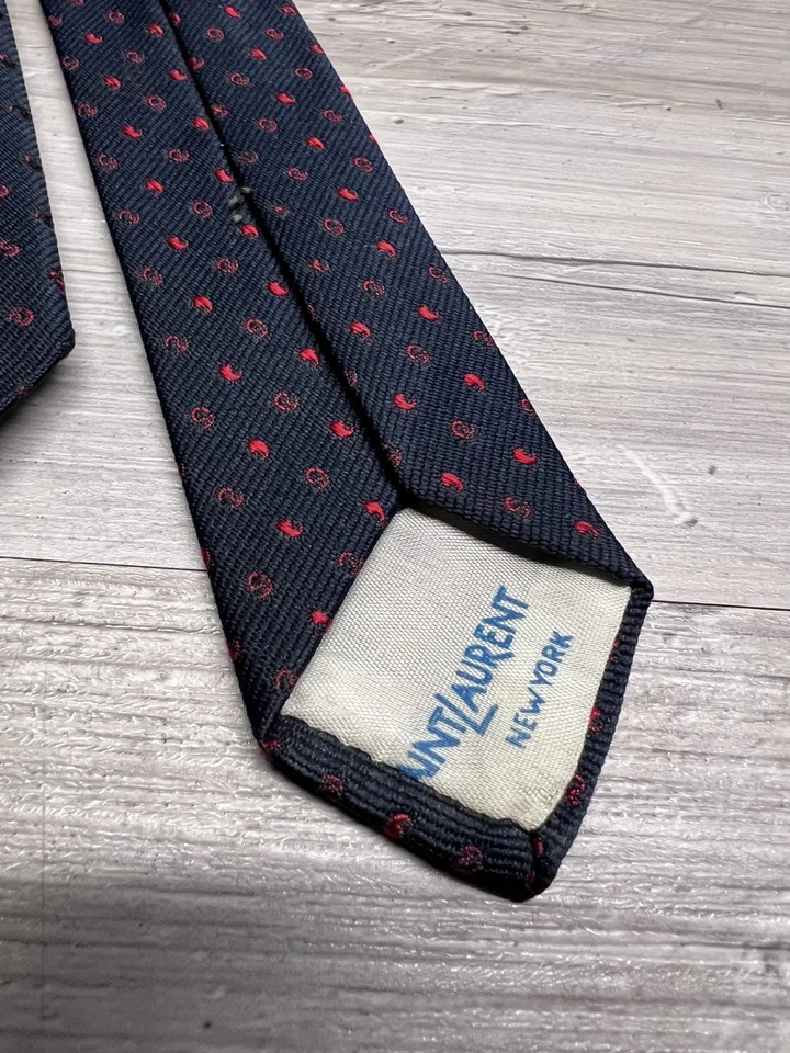 Corbata de diseñador vintage Yves Saint Laurent YSL azul rojo estampado seda Foto 4 de 4
