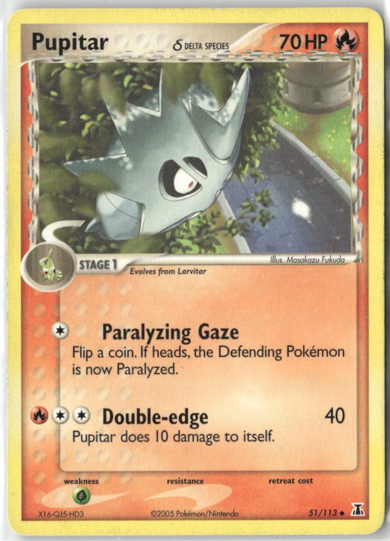 Pupitar 51/113 Uncommon Delta Species Pokemon Moderately Played