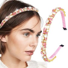Rhinestones Head Band Bling Crystal Thin Headbands Bejeweled Bride Weeding Pink