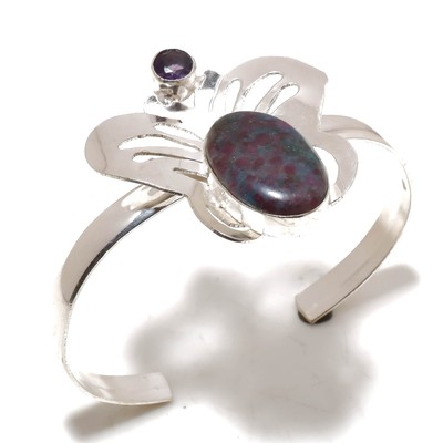 Verstellbarer Armreif Rubin Fuchsite afrikanischer Amethyst Edelstein Handarb...