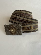 Still Vintage Embroidered Stitched Wide Bronze Tone Embellished Buckle Belt S