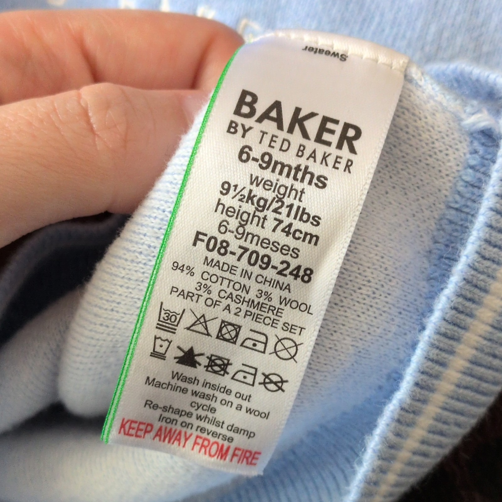 Baker by Ted Baker 6-9 Months 2pc Blue Knit Jumper & Trousers Long Sleeve image 5