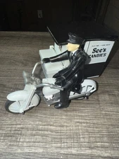 Vintage Die Cast See's Candies Motorcycle with Sidecar Wagon  and Driver