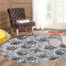 Comes with 2 anti slip mats1pcs Round Flannel Floor Mat- Black and White Geometr