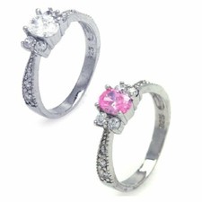 Sterling Silver CZ Stones Ring w/ 5 mm x 7 mm 0.75 ct Oval Cut Center CZ Stone
