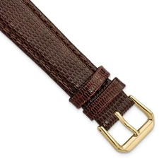 18mm 7.5" Brown Lizard-Style Grain Leather Gold-tone Buckle Watch Band