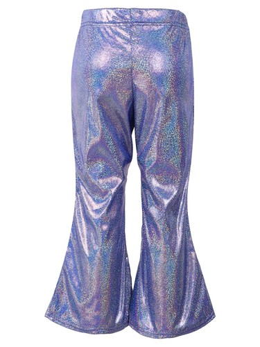 Girl Pant Shiny Metallic Flare Dance Pants Hippie Bell Bottom Wide Leg Dancewear - Picture 38 of 87