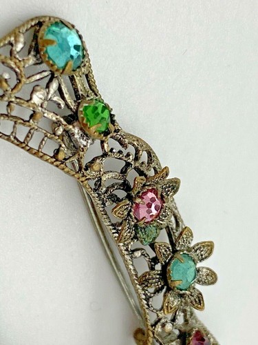 Beautiful Antique Filigree Pin Brooch Crystal Stones - Picture 3 of 8