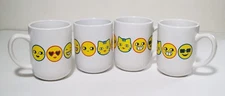 Set of 4 New Emoji Coffee Mugs Large 14 ounce White