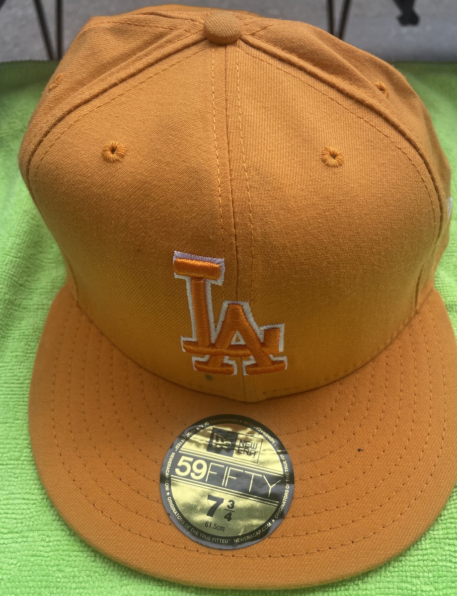 Vntg New Era 59Fifty LA Dodgers Hat Cap Fitted 7 3/4 Gold Yellow