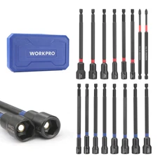 WORKPRO 16PC Magnetic Nut Driver Set Bit 1/4"Hex 6" Long Nut Driver Metric & SAE