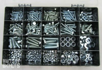 Grade 8.8 Sortiment Box Kit M4, M5 M6 M8 M10 Muttern und Schrauben Gewindestifte BZP NYLOC