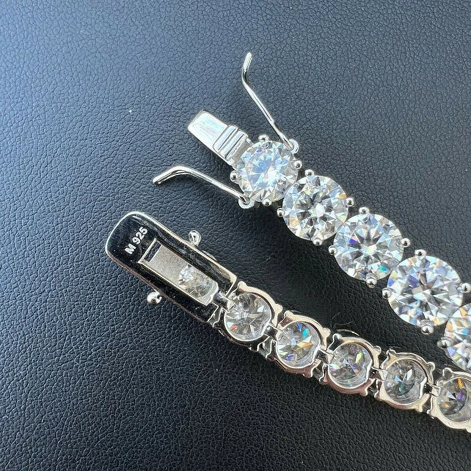 Brazalete Tenis 80-100 quilates Redondo Circonita Cúbica Chapado en Oro Blanco 14k 10 mm 7-10" Foto 4 de 4