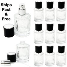 30ml 1oz empty thick glass perfume round bottle black silver cap spray atomizer