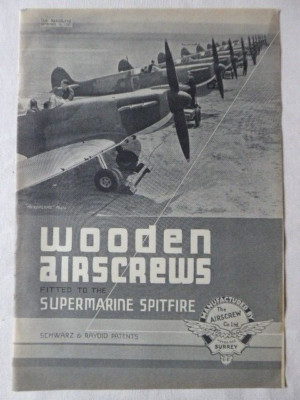 11/1939 PUB WOODEN AIRSCREW VICKERS ARMSTRONGS SUPERMARINE SPITFIRE ORIGINAL AD