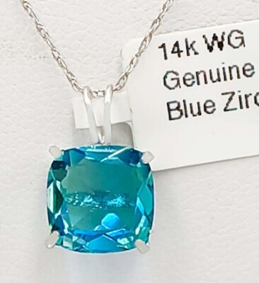 ECHTER 4,30 kt BLAUER ZIRKON ANHÄNGER 14K WEISSGOLD - kostenloser Bewertungsservice