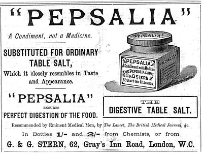 PEPSALIA 'Verdauungsspeisesalzersatz' ANZEIGE Kleindruck 1890 Anzeige 695/53