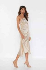 Nasty Gal One Sleeve Asymmetric hem midi dress size Blush 10 - NEW WITH DEFECT