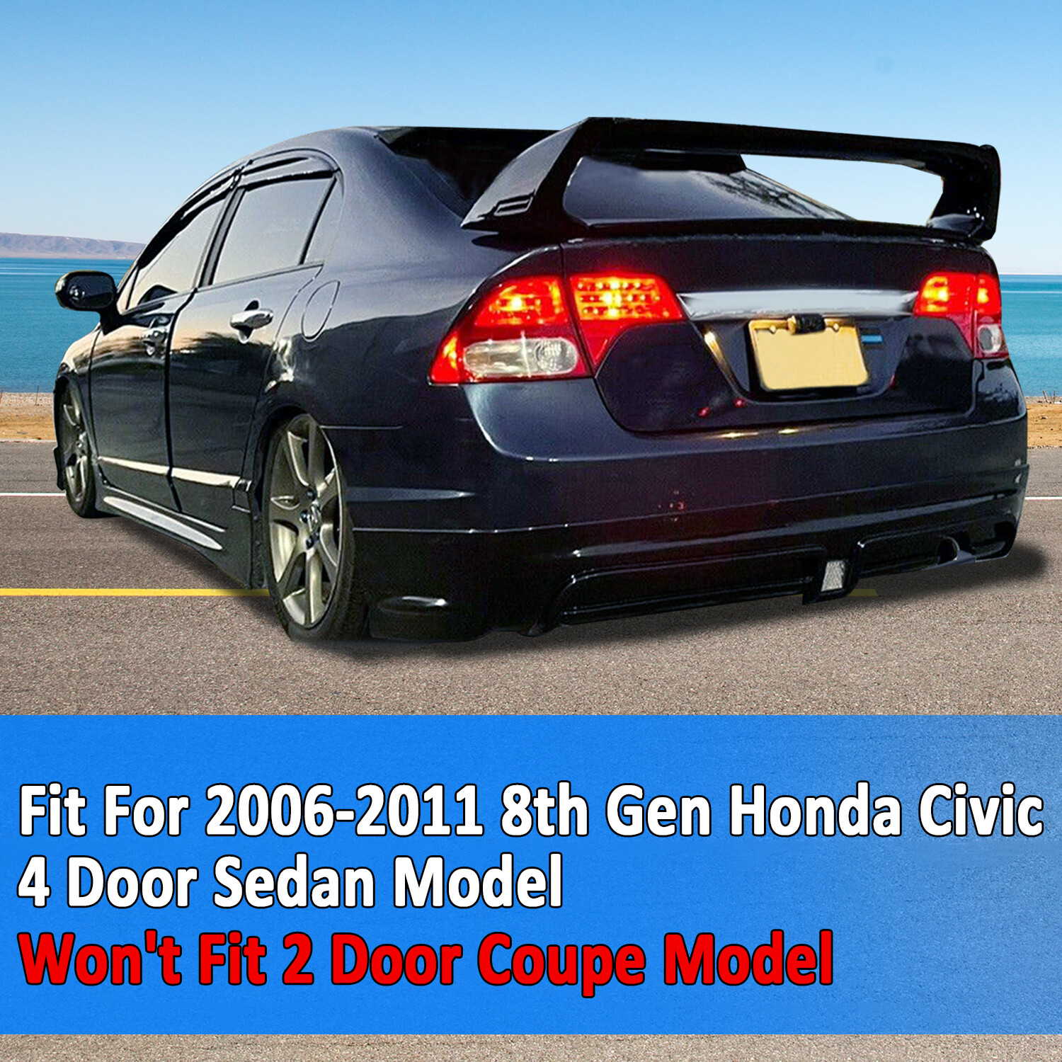 Side Skirt Extensions For 2006-2011 Honda Civic 4-Door Sedan – RR Style, Black Plastic, 2-Piece Set