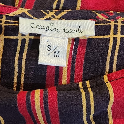 NEW Cousin Earl Oversized S/M Flutter Top Velvet Bottom Plaid Silk Blend Blouse - Picture 3 of 5